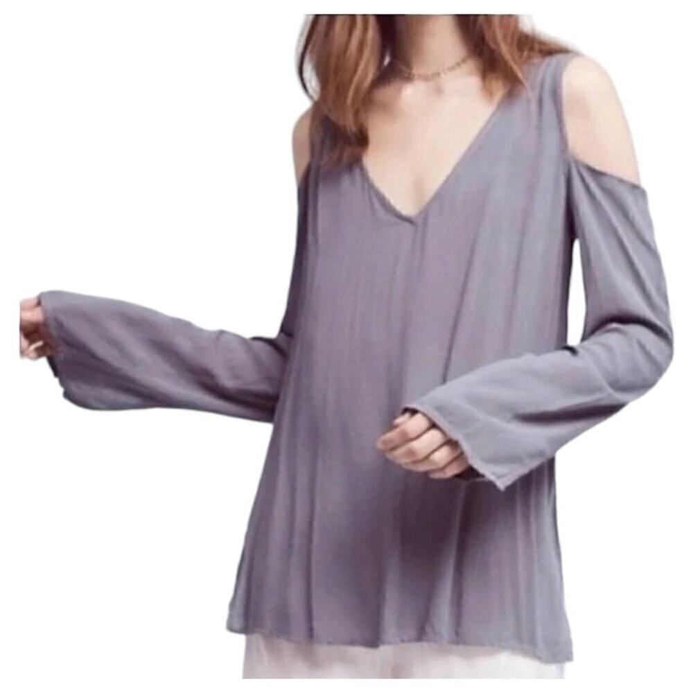 Anthropologie Cloth & Stone Cass Cold Shoulder Long Sleeve Top Blouse Size S